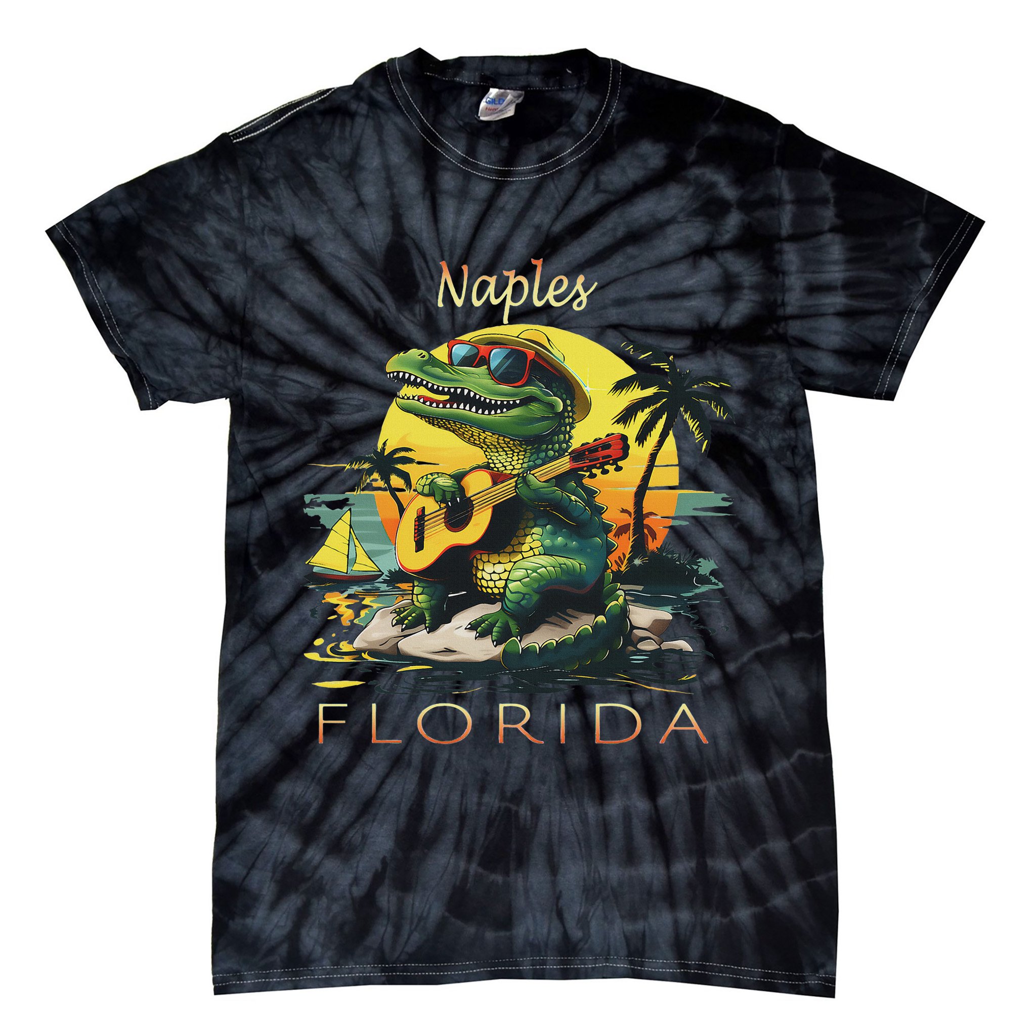 Naples Florida Vacation Cute Alligator Sunset Souvenir Tie-Dye T-Shirt
