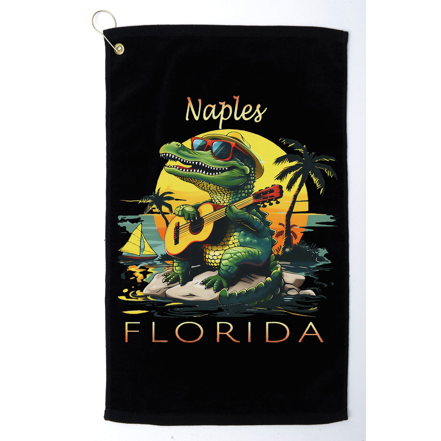 Naples Florida Vacation Cute Alligator Sunset Souvenir Golf Towel