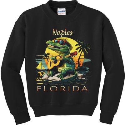 Naples Florida Vacation Cute Alligator Sunset Souvenir Kids Sweatshirt