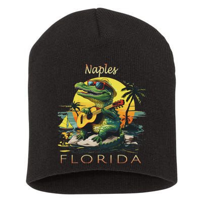Naples Florida Vacation Cute Alligator Sunset Souvenir Short Acrylic Beanie