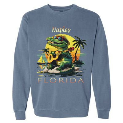 Naples Florida Vacation Cute Alligator Sunset Souvenir Garment-Dyed Sweatshirt