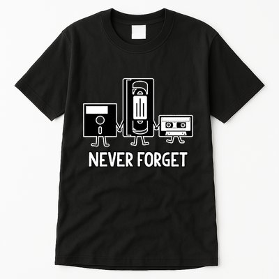 Never Forget Vintage Floppy Disk Vhs Tape 90s 80s Cassette Tall T-Shirt
