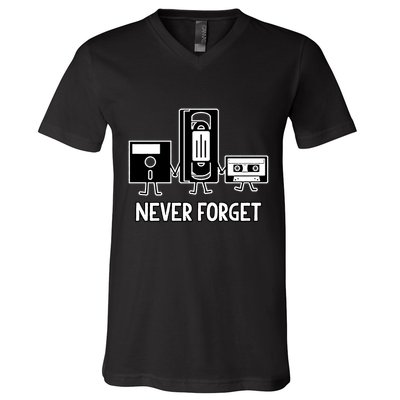 Never Forget Vintage Floppy Disk Vhs Tape 90s 80s Cassette V-Neck T-Shirt