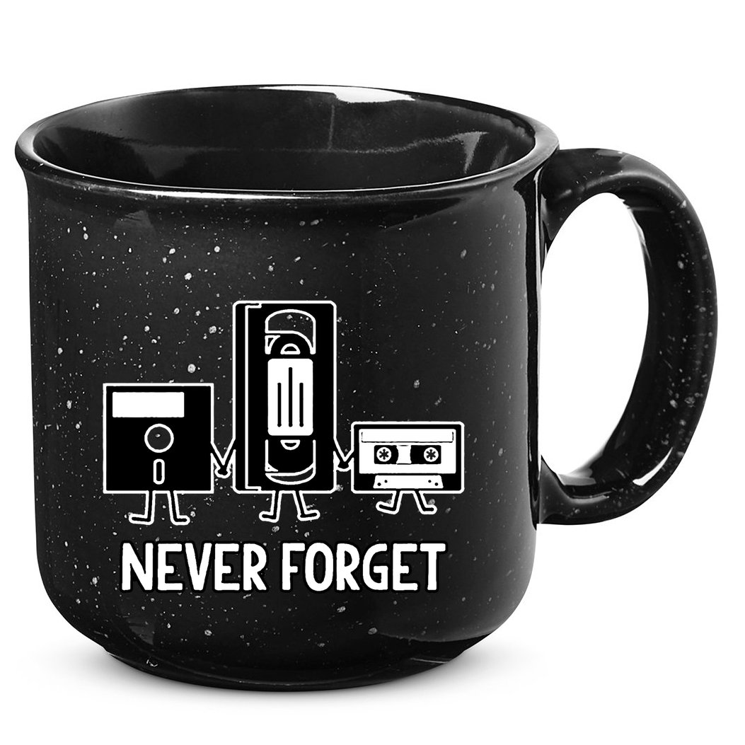 Never Forget Vintage Floppy Disk Vhs Tape 90s 80s Cassette 15oz Campfire Ceramic Mug