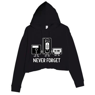 Never Forget Vintage Floppy Disk Vhs Tape 90s 80s Cassette Crop Fleece Hoodie