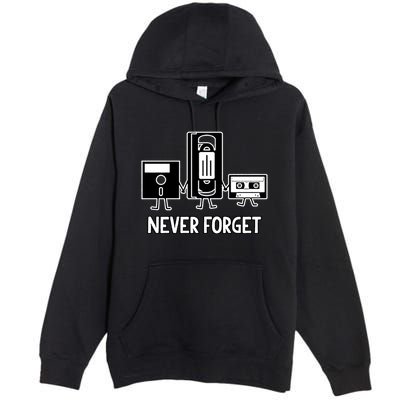 Never Forget Vintage Floppy Disk Vhs Tape 90s 80s Cassette Premium Pullover Hoodie