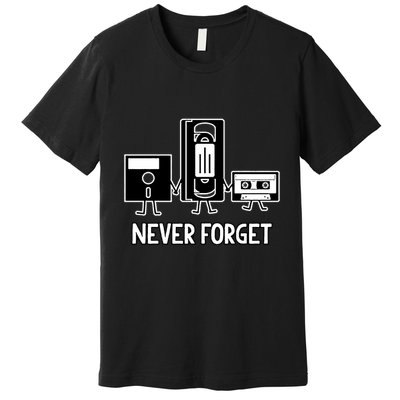 Never Forget Vintage Floppy Disk Vhs Tape 90s 80s Cassette Premium T-Shirt