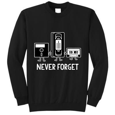 Never Forget Vintage Floppy Disk Vhs Tape 90s 80s Cassette Tall Sweatshirt