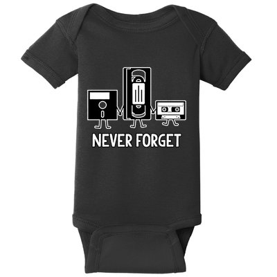 Never Forget Vintage Floppy Disk Vhs Tape 90s 80s Cassette Baby Bodysuit