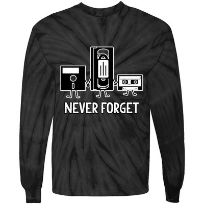 Never Forget Vintage Floppy Disk Vhs Tape 90s 80s Cassette Tie-Dye Long Sleeve Shirt