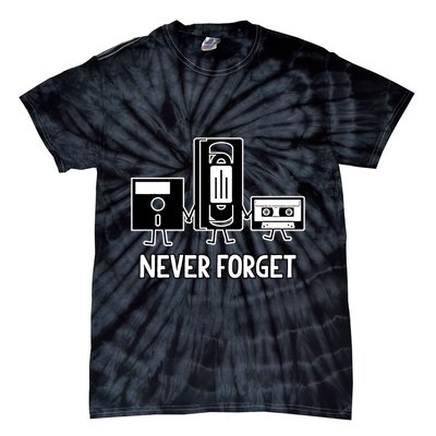 Never Forget Vintage Floppy Disk Vhs Tape 90s 80s Cassette Tie-Dye T-Shirt