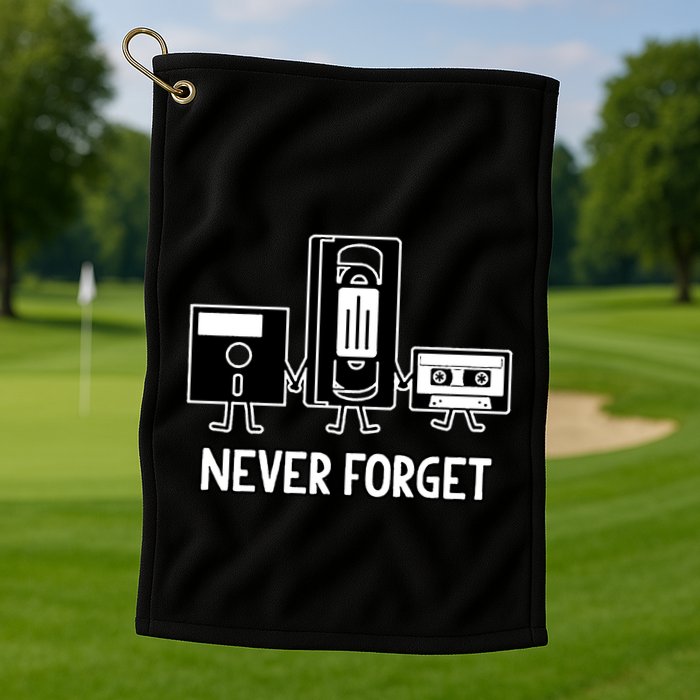 Never Forget Vintage Floppy Disk Vhs Tape 90s 80s Cassette Golf Towel
