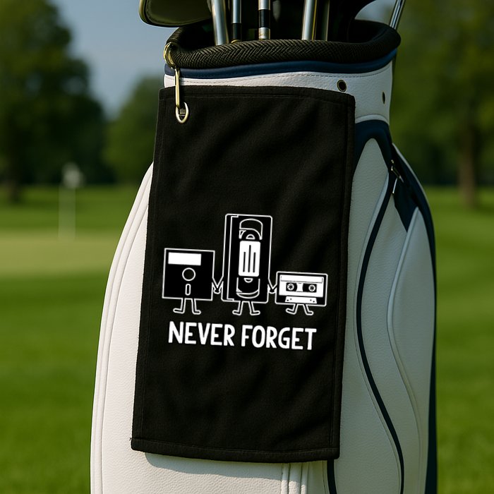 Never Forget Vintage Floppy Disk Vhs Tape 90s 80s Cassette Golf Towel