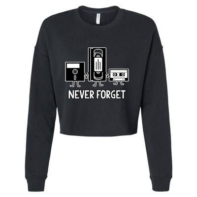 Never Forget Vintage Floppy Disk Vhs Tape 90s 80s Cassette Cropped Pullover Crew