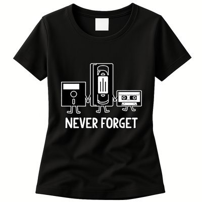 Never Forget Vintage Floppy Disk Vhs Tape 90s 80s Cassette Womens T-Shirt