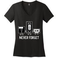 Never Forget Vintage Floppy Disk Vhs Tape 90s 80s Cassette Women's V-Neck T-Shirt