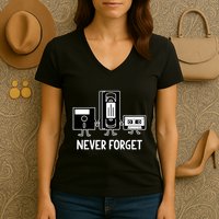 Never Forget Vintage Floppy Disk Vhs Tape 90s 80s Cassette Women's V-Neck T-Shirt