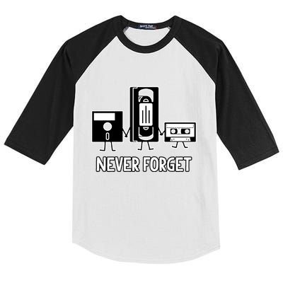 Never Forget Vintage Floppy Disk Vhs Tape 90s 80s Cassette Kids Colorblock Raglan Jersey