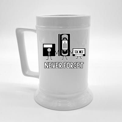 Never Forget Vintage Floppy Disk Vhs Tape 90s 80s Cassette Beer Stein