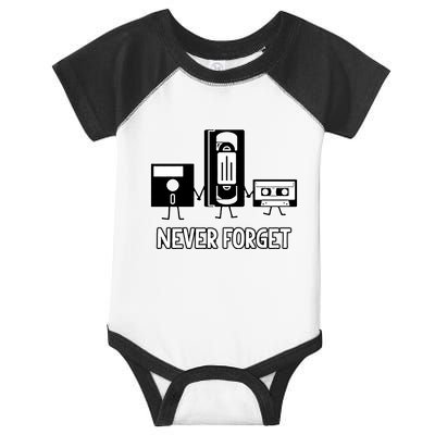 Never Forget Vintage Floppy Disk Vhs Tape 90s 80s Cassette Infant Baby Jersey Bodysuit