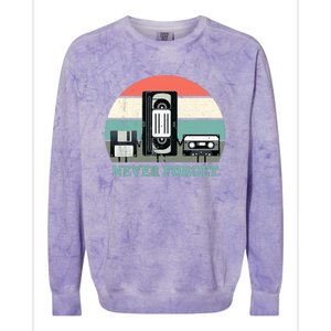 Never Forget VHS, Cassette, Floppy Disc Old School Retro Colorblast Crewneck Sweatshirt