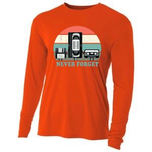 Never Forget VHS, Cassette, Floppy Disc Old School Retro Cooling Performance Long Sleeve Crew