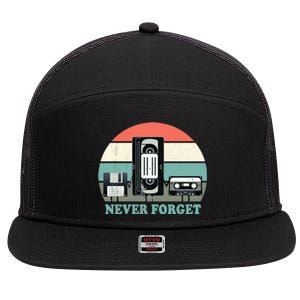 Never Forget VHS, Cassette, Floppy Disc Old School Retro 7 Panel Mesh Trucker Snapback Hat