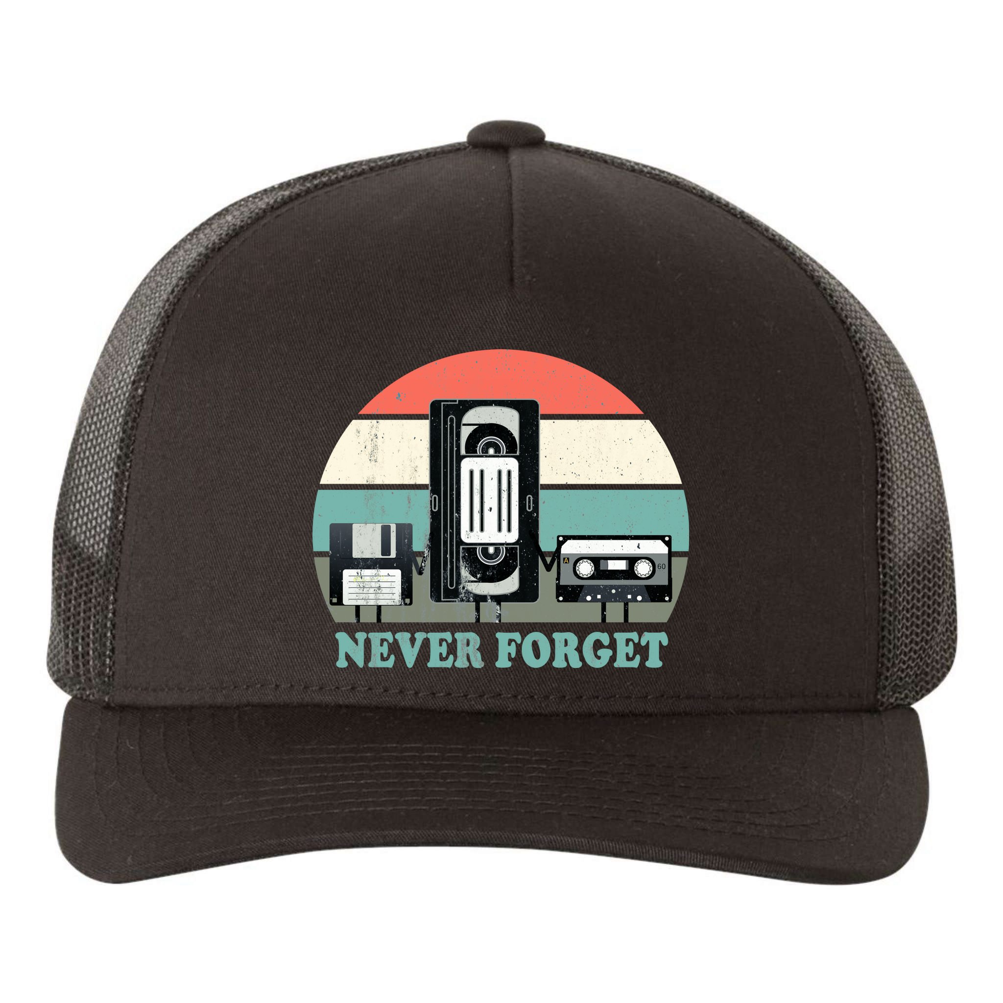 Never Forget VHS, Cassette, Floppy Disc Old School Retro Yupoong Adult 5-Panel Trucker Hat