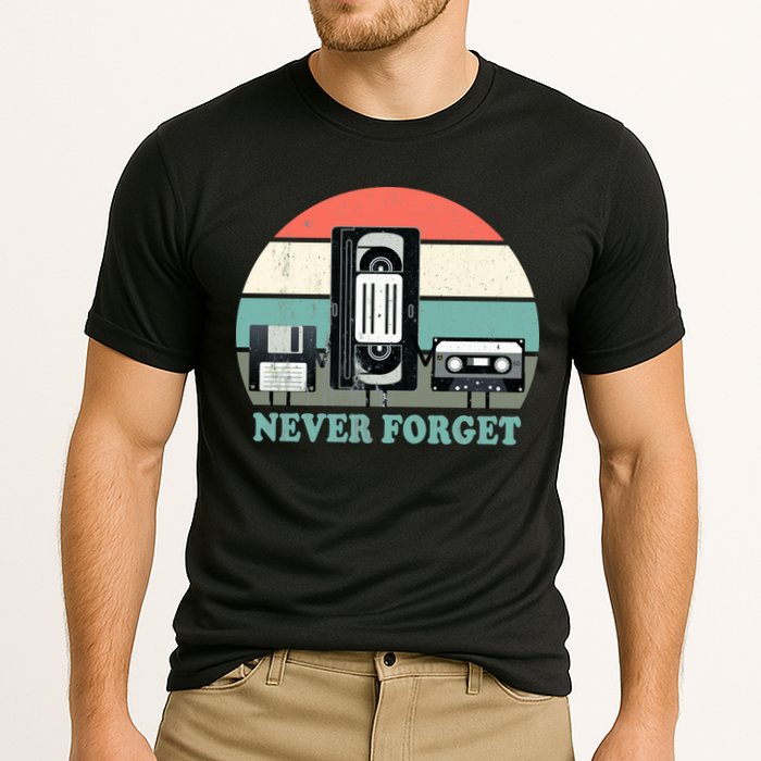Never Forget VHS, Cassette, Floppy Disc Old School Retro Cooling Performance Crew T-Shirt