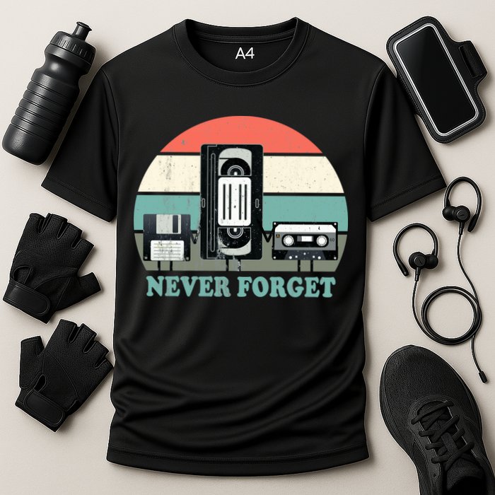 Never Forget VHS, Cassette, Floppy Disc Old School Retro Cooling Performance Crew T-Shirt