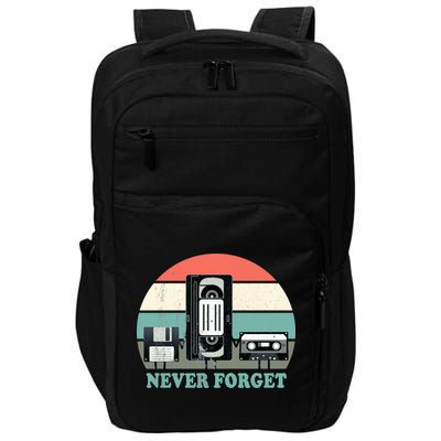 Never Forget VHS, Cassette, Floppy Disc Old School Retro Impact Tech Backpack