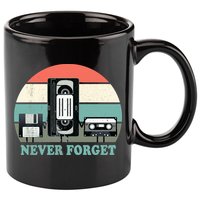 Never Forget VHS, Cassette, Floppy Disc Old School Retro 11oz C Handle Ceramic Mug