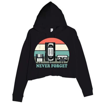 Never Forget VHS, Cassette, Floppy Disc Old School Retro Crop Fleece Hoodie