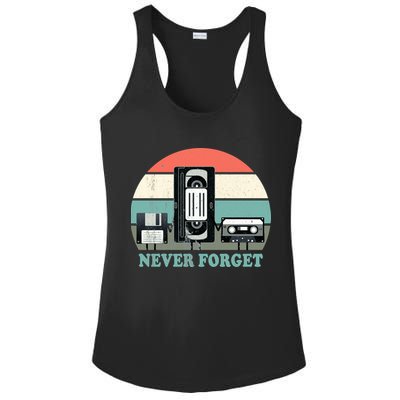 Never Forget VHS, Cassette, Floppy Disc Old School Retro Ladies PosiCharge Competitor Racerback Tank