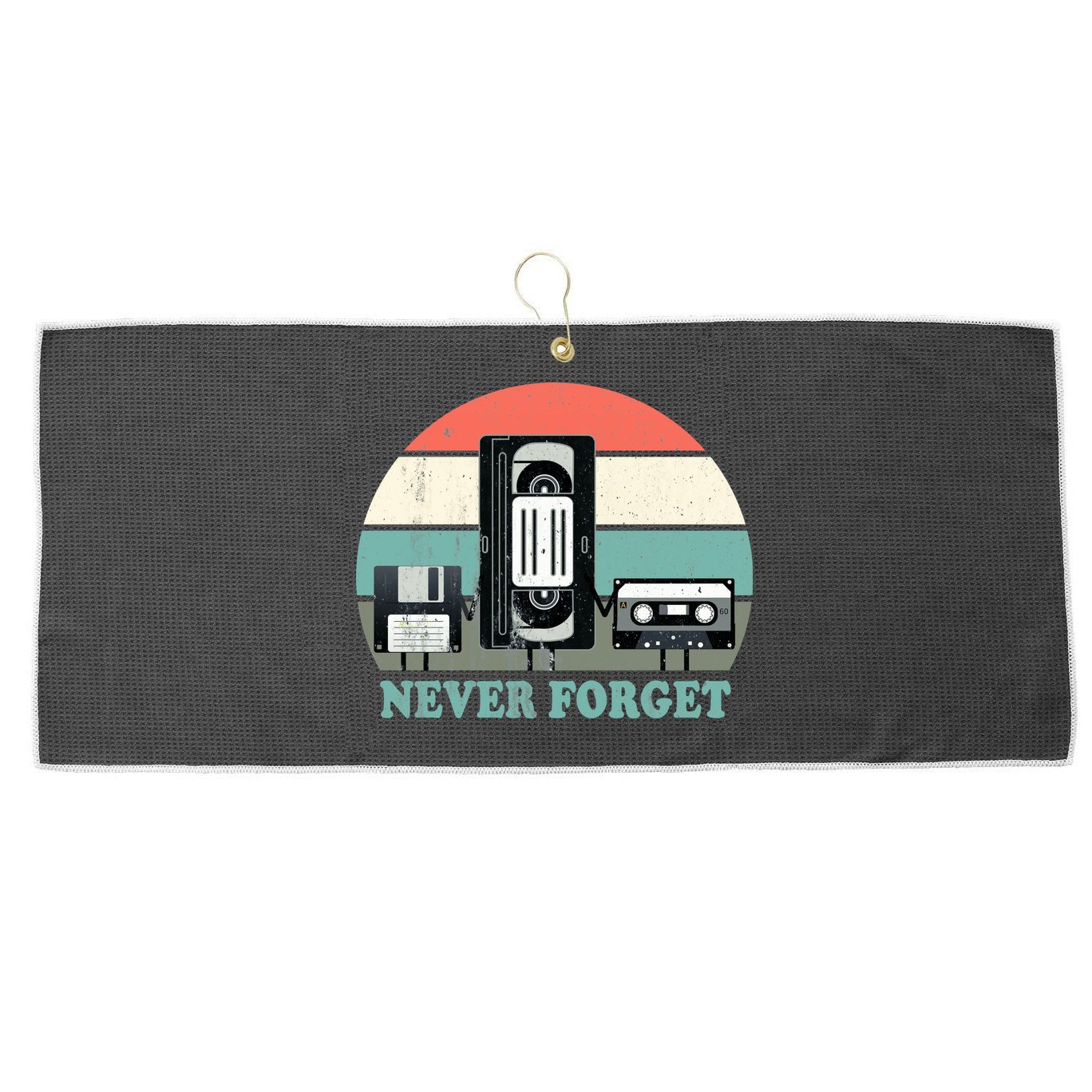 Never Forget VHS, Cassette, Floppy Disc Old School Retro Large Microfiber Waffle Golf Towel
