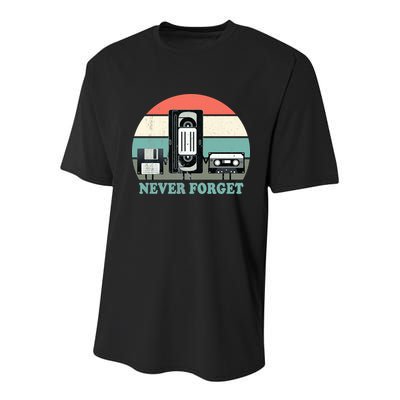 Never Forget VHS, Cassette, Floppy Disc Old School Retro Youth Performance Sprint T-Shirt