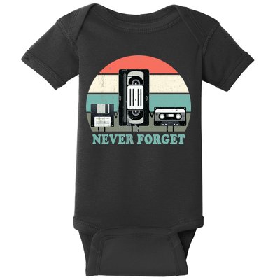 Never Forget VHS, Cassette, Floppy Disc Old School Retro Baby Bodysuit