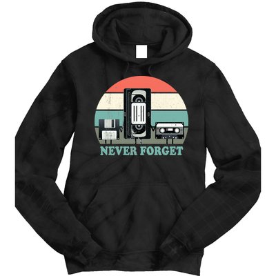 Never Forget VHS, Cassette, Floppy Disc Old School Retro Tie Dye Hoodie