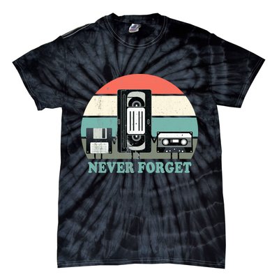 Never Forget VHS, Cassette, Floppy Disc Old School Retro Tie-Dye T-Shirt