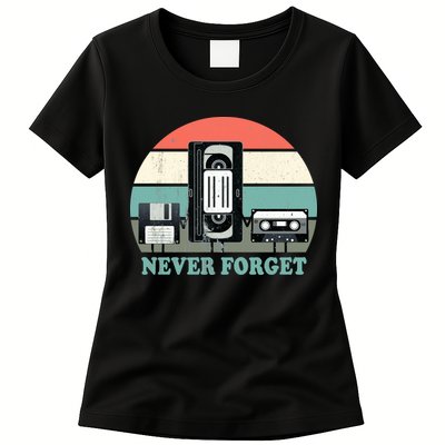 Never Forget VHS, Cassette, Floppy Disc Old School Retro Womens T-Shirt