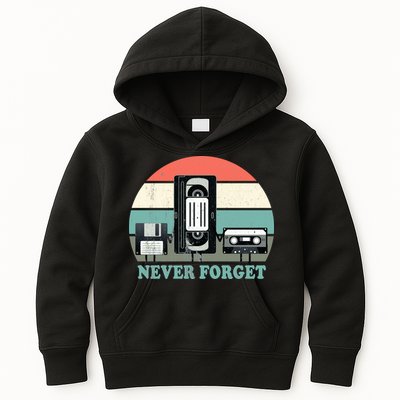 Never Forget VHS, Cassette, Floppy Disc Old School Retro Kids Hoodie