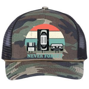 Never Forget VHS, Cassette, Floppy Disc Old School Retro Retro Rope Trucker Hat Cap