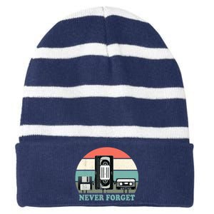 Never Forget VHS, Cassette, Floppy Disc Old School Retro Striped Beanie with Solid Band