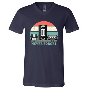 Never Forget VHS, Cassette, Floppy Disc Old School Retro V-Neck T-Shirt