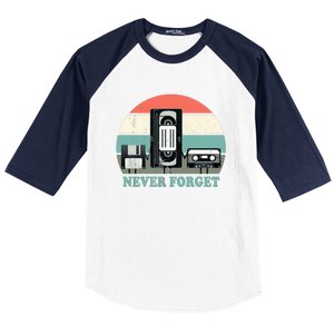 Never Forget VHS, Cassette, Floppy Disc Old School Retro Baseball Sleeve Shirt