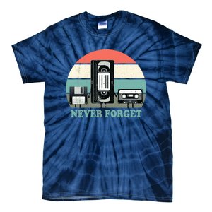 Never Forget VHS, Cassette, Floppy Disc Old School Retro Tie-Dye T-Shirt