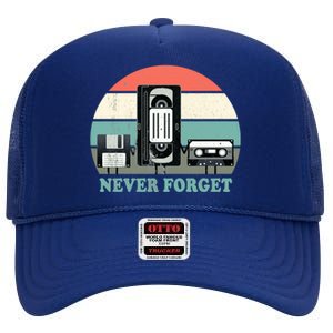 Never Forget VHS, Cassette, Floppy Disc Old School Retro High Crown Mesh Back Trucker Hat