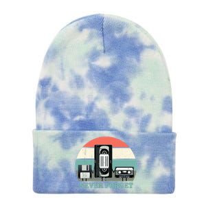 Never Forget VHS, Cassette, Floppy Disc Old School Retro Tie Dye 12in Knit Beanie