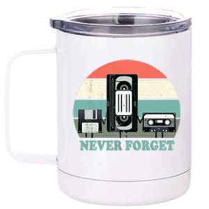 Never Forget VHS, Cassette, Floppy Disc Old School Retro 12 oz Stainless Steel Tumbler Cup