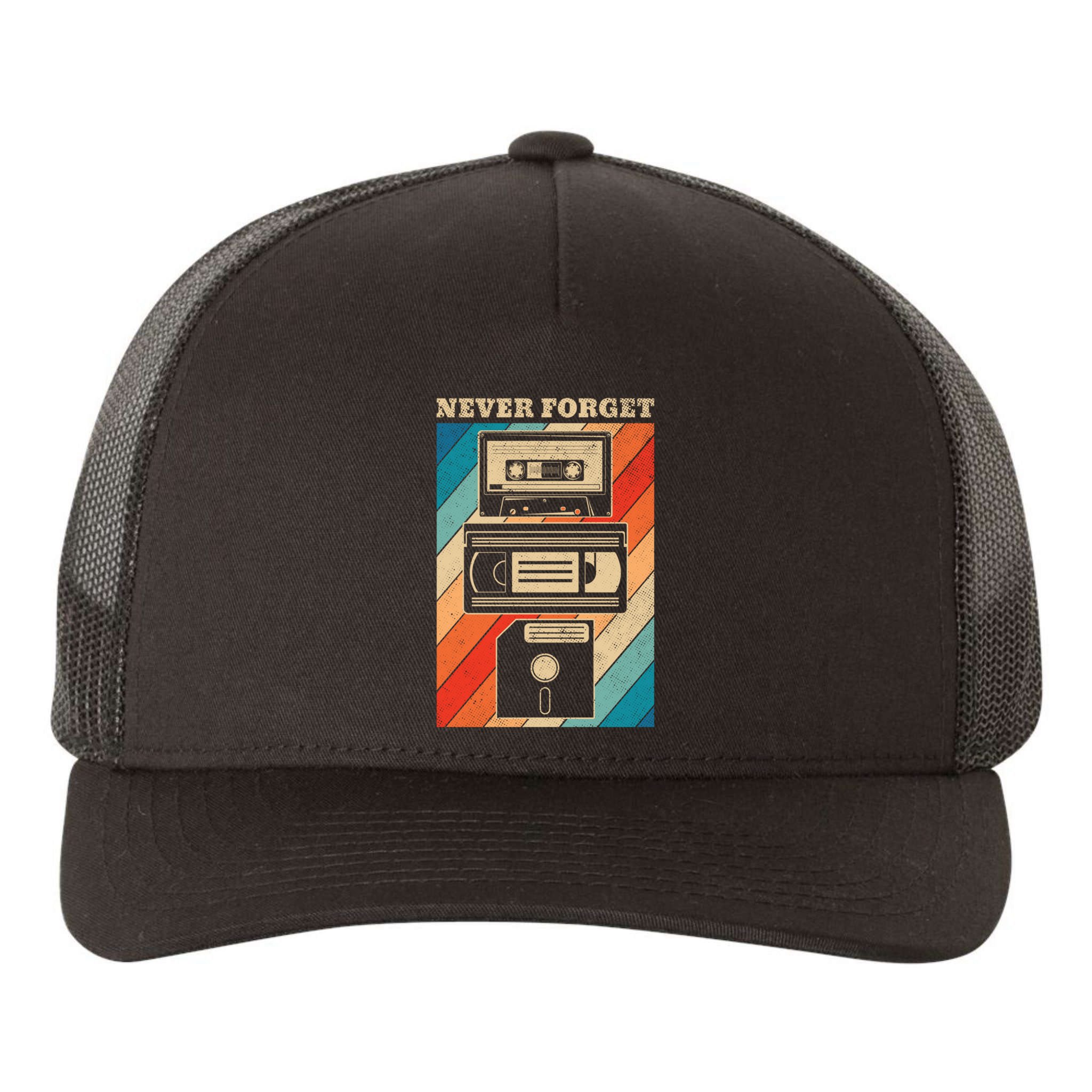 Never Forget Vintage Floppy Disk Vhs Tape 90s 80s Cassette Great Gift Yupoong Adult 5-Panel Trucker Hat